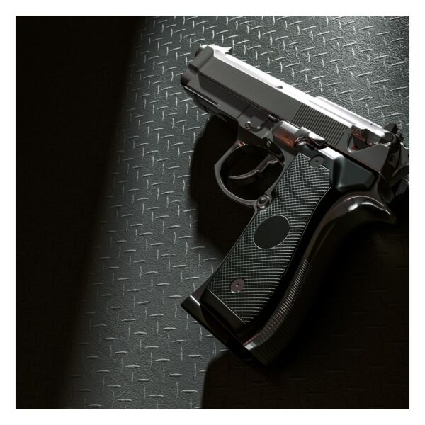 One gun on black background